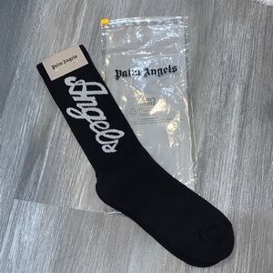 Palm Angels Black Socks with White Script Logo
